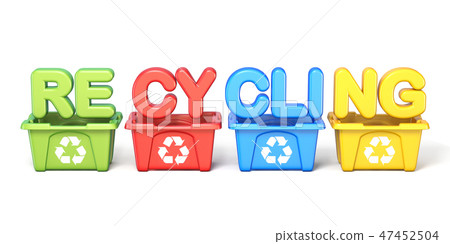 Recycle bins with text RECYCLING 3D 47452504