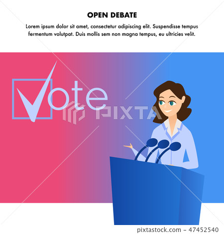 Flat Illustration Woman Giving Public Speech Scene 47452540