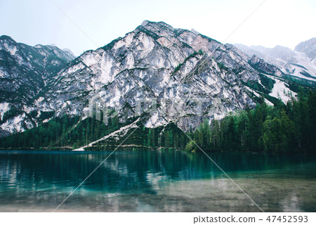 Beautiful view of Lago di Braies or Pragser wildsee, Italy. Beautiful view of Lago di Braies or Pragser wildsee, Italy. 47452593