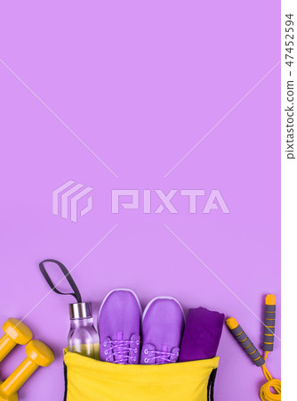 Creative flat lay of sport and fitness equipments Creative flat lay of sport and fitness equipments 47452594