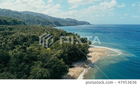 remote south pacific island with sandy beach shore 47453636