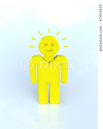 CG 3D例證立體設計象標記人想法發明發明微笑發光的電燈泡 47453832