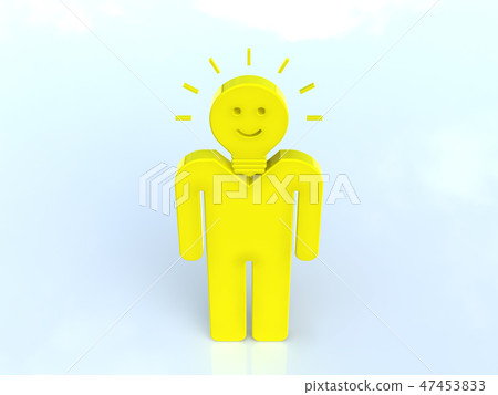 CG 3D例證立體設計象標記人想法發明發明微笑發光的電燈泡 47453833