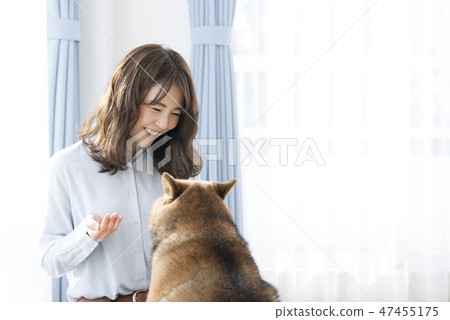 Women and Shiba Inu 47455175