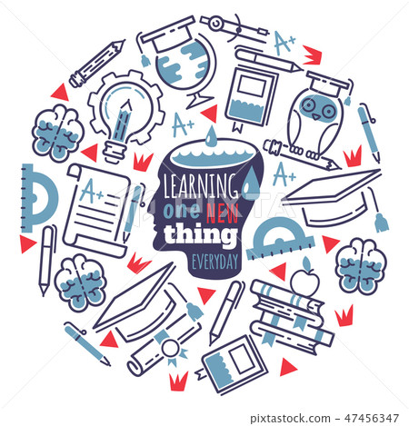 Educational concept vector illustration. Learning one new thing everyday. Head of person with pencil Educational concept vector illustration. Learning one new thing everyday. Head of person with pencil 47456347