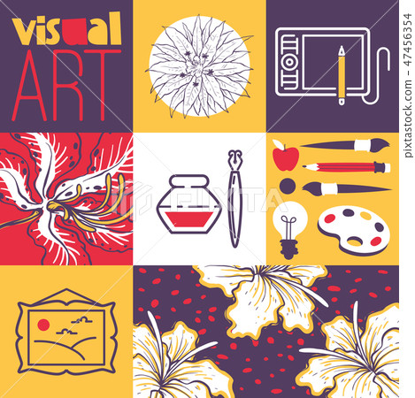 Art supplies, art tools for painting, drawing, sketching vector illustration. Visual art banner 47456354
