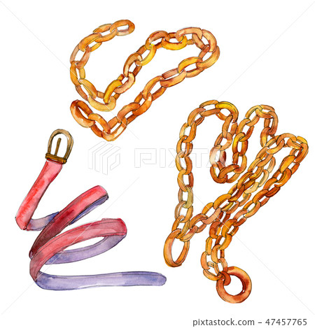 Golden chain and leather belt fashion glamour illustration in a watercolor style background Golden chain and leather belt fashion glamour illustration in a watercolor style background 47457765