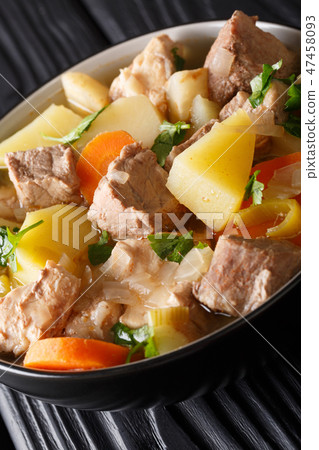 Thick German soup Pichelsteiner with vegetables 47458093