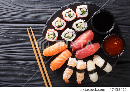 Japanese sushi food. Maki ands rolls Japanese sushi food. Maki ands rolls 47458411