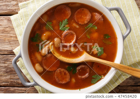 Delicious Polish dish of Breton beans with sausage 47458420
