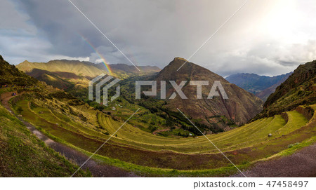 Several rainbows at Pisac monument in Peru Several rainbows at Pisac monument in Peru 47458497