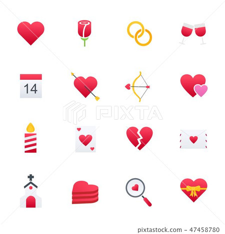 Happy Valentine Day Colourful Icons Set, Vector Happy Valentine Day Colourful Icons Set, Vector 47458780