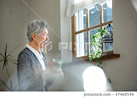 Senior woman standing at the window 47460549