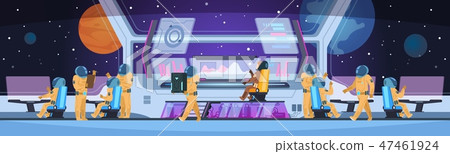 Spaceship futuristic interior. Spacecraft captain cabin with pioneer science team command and 47461924
