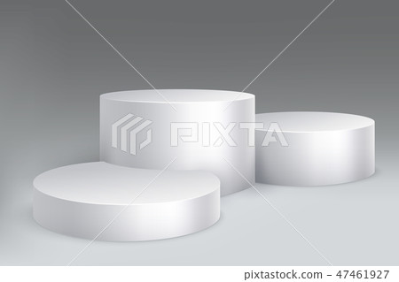 Studio podium. Marble stand pillar base, pedestal with cylinders. Empty white exposition showroom Studio podium. Marble stand pillar base, pedestal with cylinders. Empty white exposition showroom 47461927