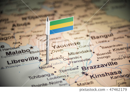 Gabon marked with a flag on the map Gabon marked with a flag on the map 47462179