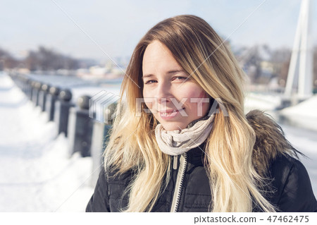 portrait of woman with a kiss trace 47462475