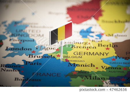 Belgium marked with a flag on the map 47462636