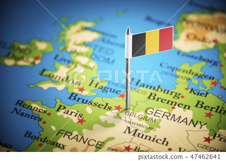 Belgium marked with a flag on the map 47462641