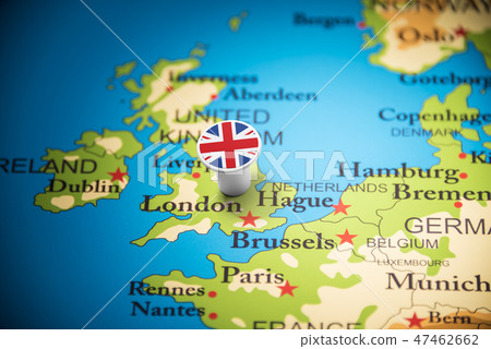 United Kingdom marked with a flag on the map 47462662