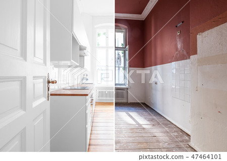 renovation concept - kitchen room before and after 47464101