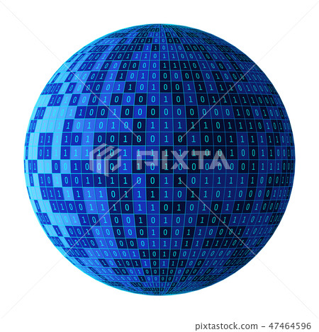 01 or binary numbers ball or sphere isolated on white. The compu 47464596
