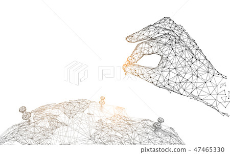 Hand with pin on the global map 47465330