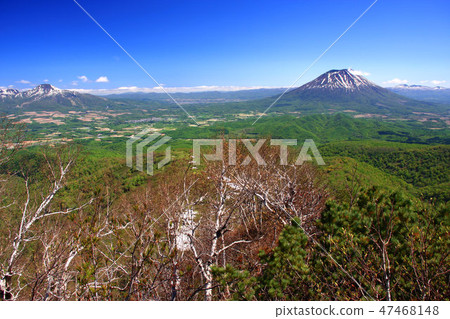 Mt. Yotei and Niseko Annupuri seen from the Konbu Dake in early summer 47468148