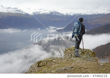 Landscape view of hazy autumn mountain hills Landscape view of hazy autumn mountain hills 47468216