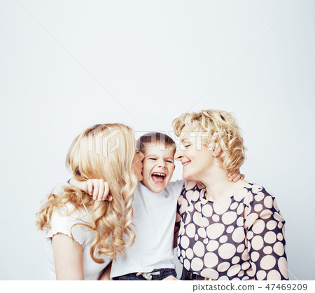 happy smiling blond family together posing cheerful on white background, generation concept 47469209