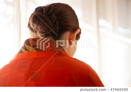 A woman wearing a woman wearing a red kimono Kimono A woman wearing a woman wearing a red kimono Kimono 47469399