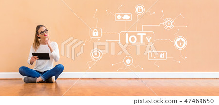 IoT security theme with woman using a tablet IoT security theme with woman using a tablet 47469650
