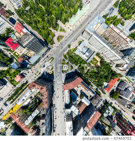 Aerial city view with roads, houses and buildings. 47469701