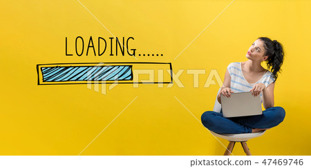 Loading concept with woman using a laptop Loading concept with woman using a laptop 47469746