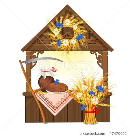 Stall for sale of food product isolated on white background. Tent on the marketplace. Vector cartoon Stall for sale of food product isolated on white background. Tent on the marketplace. Vector cartoon 47470051