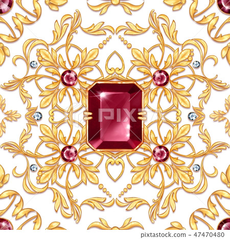 Seamless baroque pattern with gems - Stock Illustration [47470480] - PIXTA