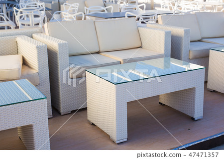 Cafe, coffee shop, tavern and restaurant concept - Empty tables in between dining hours in Europe 47471357