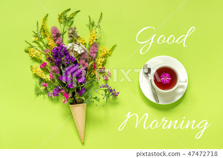 Bouquet field colored flowers in waffle cone Bouquet field colored flowers in waffle cone 47472718