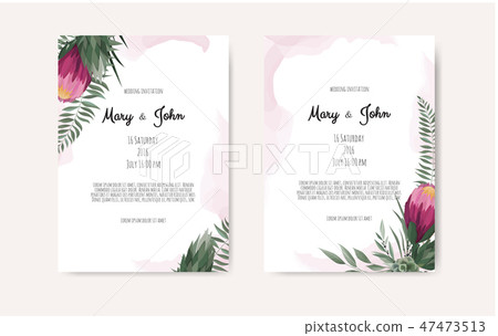 Vector floral botanical card design with leaves with geometrical frame. Protea Flower bouquet. 47473513