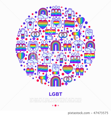 LGBT concept in circle with thin line icons LGBT concept in circle with thin line icons 47473575