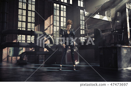 Fashionable photo of woman in factory 47473697