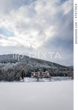Solitary building beautiful snowy winter landscape Solitary building beautiful snowy winter landscape 47473924