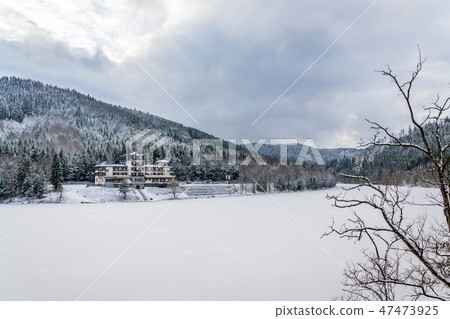 Solitary building beautiful snowy winter landscape Solitary building beautiful snowy winter landscape 47473925