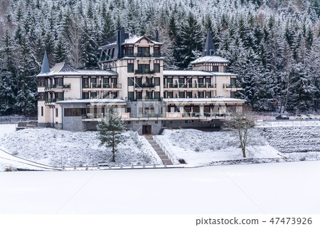 Solitary building beautiful snowy winter landscape Solitary building beautiful snowy winter landscape 47473926