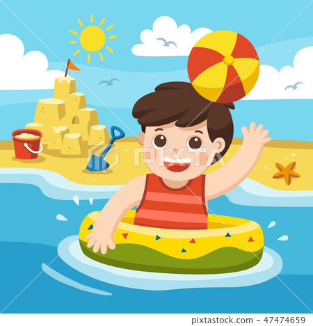 A boy play and swim at the sea. A boy play and swim at the sea. 47474659