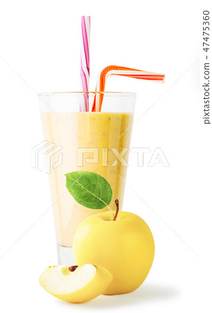 Glass of apple smoothie or yogurt with apple 47475360