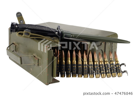 Green Ammo Box with ammunition belt and bayonet 47476846