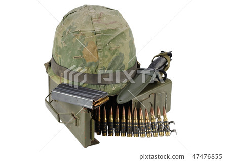 Green Ammo Box with ammunition belt and helmet 47476855