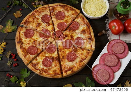 Pizza pepperoni with salami 47478496