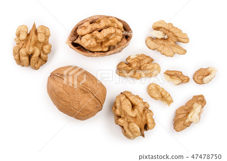 Walnuts isolated on white background. Top view. Flat lay 47478750